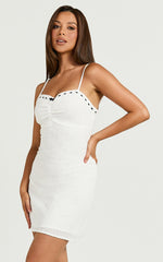Erlinda Mini Dress - Tie Front Cut Out Detail Mini Dress in White