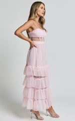 Evelynn Midi Dress - Sweetheart Corset Bodice Fit & Flare Tiered in Ballet Pink