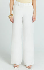 Evie Pants - Mid Rise Wide Leg Linen Blend Tailored Pants in White