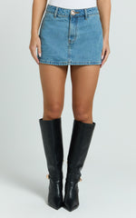 Fabia Skort - Denim Mid Rise Skort in Light Blue Wash