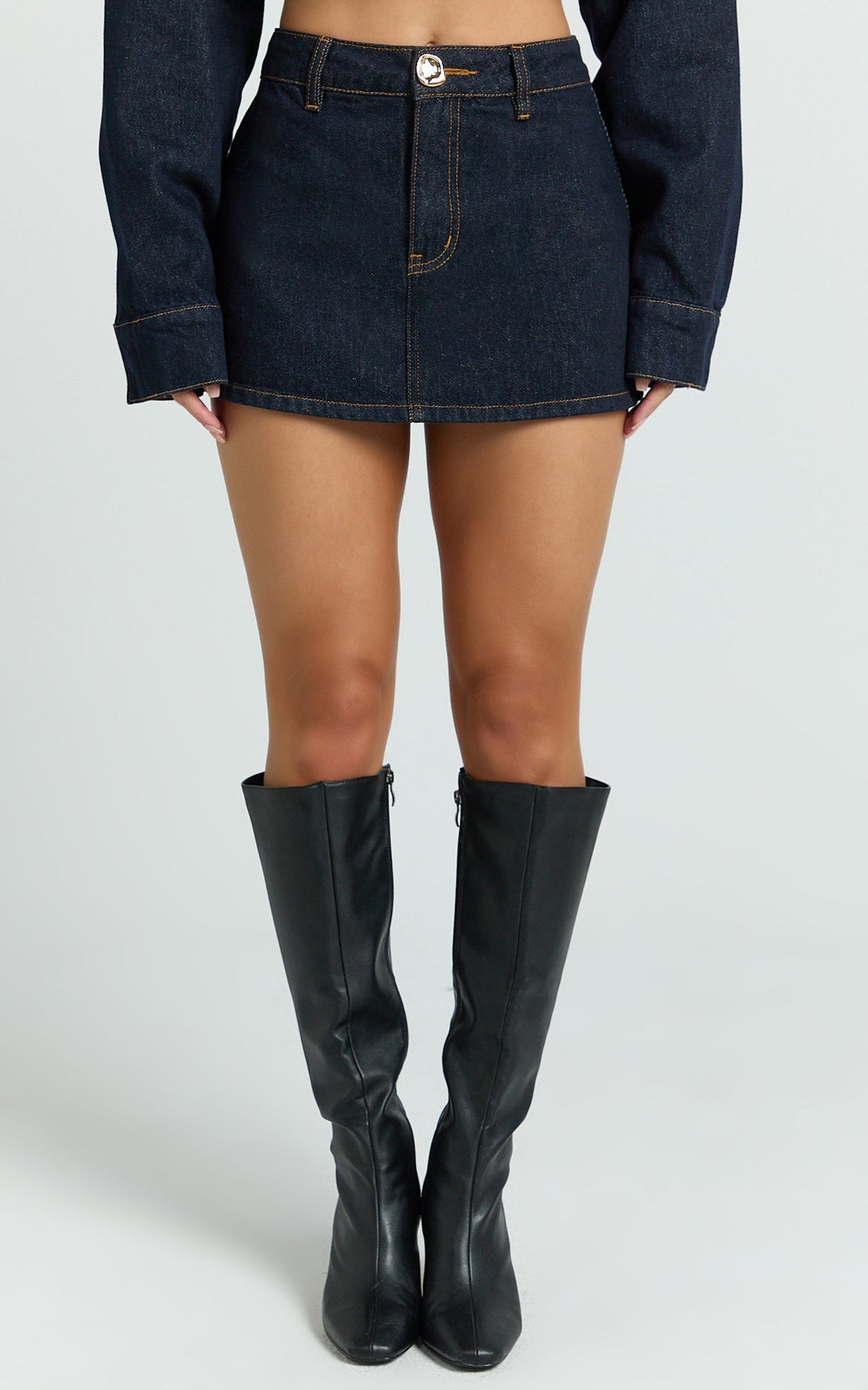 Fabia Skort - Denim Mid Rise Skort in Raw Denim Wash