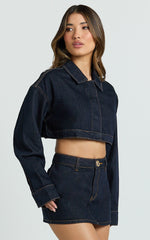 Fabia Skort - Denim Mid Rise Skort in Raw Denim Wash