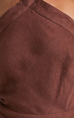 Maelynn Midi Dress - Linen Twist Halter Neck Low Back Slip Dress in Chocolate