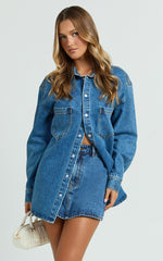 Faharra Shirt - Recycled Cotton Denim Shirt in Dark Blue Wash