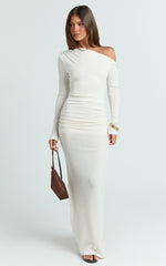 Faith Maxi Dress - Off Shoulder Long Sleeve Maxi Dress in Cream