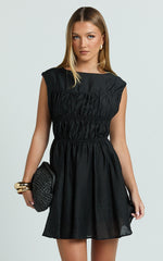 Faith Mini Dress - Sleeveless Ruched Bodice Dress in Black
