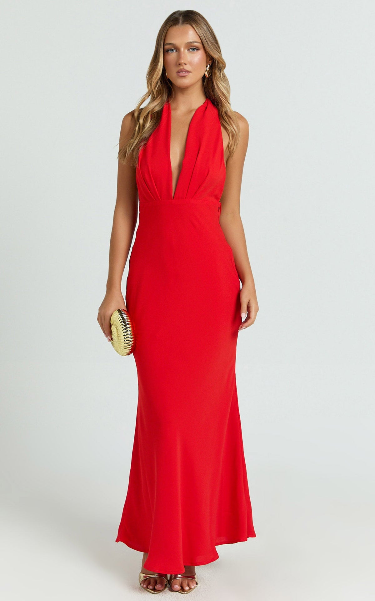 Farrah Maxi Dress - Halter Neck Dress in Red
