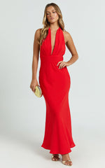Farrah Maxi Dress - Halter Neck Dress in Red