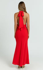 Farrah Maxi Dress - Halter Neck Dress in Red