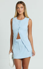Farrow Mini Skirt - Tailored Linen Skirt in Pale Blue