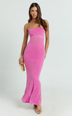 Fatima Maxi Dress - Bodycon Strapless Dress in Fuchsia