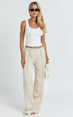 Faye Pants - Low Waist Elastic Waist Wide Leg Pants in Neutral
