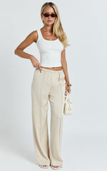 Faye Pants - Low Waist Elastic Waist Wide Leg Pants in Neutral