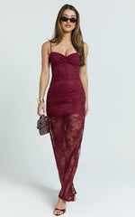 Felicia Maxi Dress - Sweetheart Neck Lace Bodycon Dress in Red