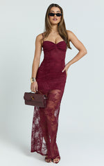 Felicia Maxi Dress - Sweetheart Neck Lace Bodycon Dress in Red
