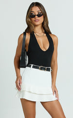 Felicia Mini Skirt - Mid Rise Drop Waist Pleated Skirt in White