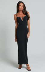 Felicity Midi Dress - Plunge Diamante Detail Dress in Black