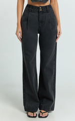 Fergie Jeans - Denim High Waisted Straight Leg Denim Jeans in Washed Black