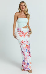 Fergie Maxi Dress - Strapless Side Ruched Cut Out Fitted Dress in Ocean Orchid