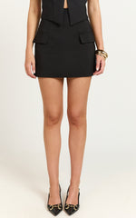 Florence Mini Skirt - Faux Pocket A Line Skirt in Black