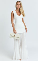 Frances Maxi Dress - Contrast U Neck Godet A Line Dress in Ivory