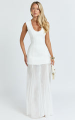 Frances Maxi Dress - Contrast U Neck Godet A Line Dress in Ivory