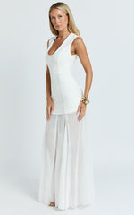 Frances Maxi Dress - Contrast U Neck Godet A Line Dress in Ivory