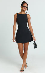 Freddie Mini Dress - Boat Neck Fit and Flare Dress in Black