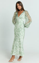 Freollyn Midi Dress - Deep V Neck Long Sleeve Dress in Sage