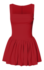 Bridgette Mini Dress - Straight Neck Sleeveless Bubble Hem Dress in Red