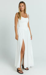 Gail Maxi Dress - Jersey Scoop Neck High Split Dress in White