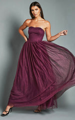 Gemma Maxi Dress - Strapless Sweetheart Tulle Fit & Flare in Aubergine