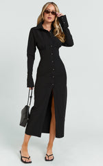 Genevieve Midi Dress - Slim Shirt Dress in Black