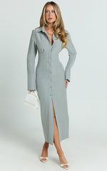 Genevieve Midi Dress - Slim Shirt Dress in Light Grey