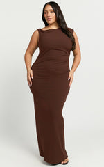 Genie Maxi Dress - Off The Shoulder Dress in Chocolate