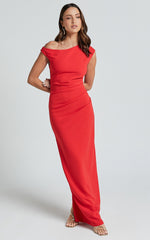 Genie Maxi Dress - Off The Shoulder Dress in Red