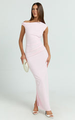 Genie Maxi Dress - Off The Shoulder Dress in Soft Pink