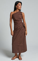 Genna Midi Skirt - Linen Look Wrap Skirt in Chocolate