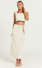 Genna Midi Skirt - Linen Look Wrap Skirt in Natural