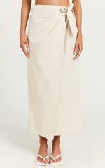Genna Midi Skirt - Linen Look Wrap Skirt in Natural
