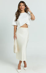 Georgine Midi Skirt - Mid Waist Slip Skirt in Cream