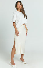 Georgine Midi Skirt - Mid Waist Slip Skirt in Cream