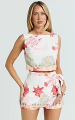 Gillian Top - Cropped Vest Top in Lobster Print