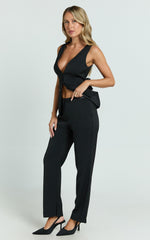 Gilmore Pants - Low Rise Satin Contrast Tailored Pants in Black
