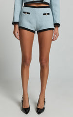 Gina Shorts - Contrast Pocket Detail Shorts With Hardware Trim in Ice Blue