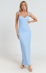 Gisele Maxi Dress - Twist Straps V Neck Fitted Column Dress in Blue