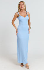 Gisele Maxi Dress - Twist Straps V Neck Fitted Column Dress in Blue