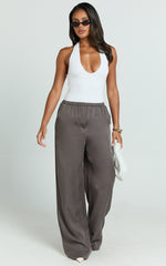Grace Pants - Low Rise Elasticated Waist Wide Leg Pants in Slate Grey