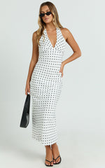 Grayson Midi Dress - Tie Halter Neck Slip Dress in White / Black