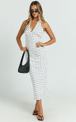 Grayson Midi Dress - Tie Halter Neck Slip Dress in White / Black